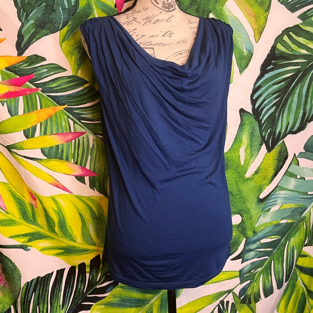 Talbots S Dark Blue Scoop Neck Draped Sleeveless Knit Office Work Preppy Top